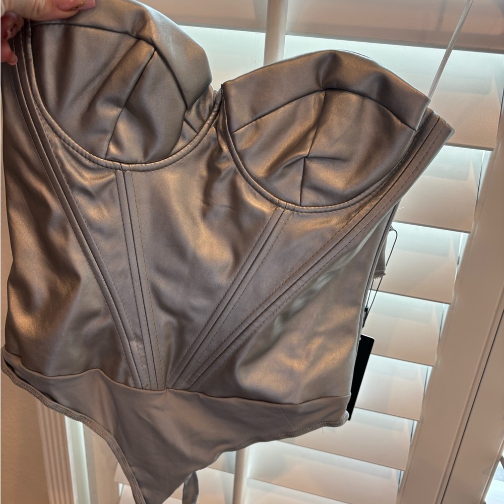 Fashion Nova Metallic Silver Bodysuit